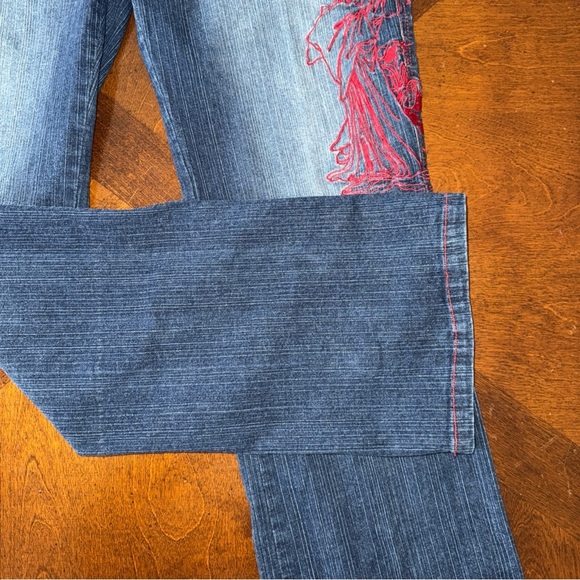 Raw Blue Lady Womens Juniors Red Embroidered Geisha Blue Denim Jeans 13 14 - Picture 3 of 15